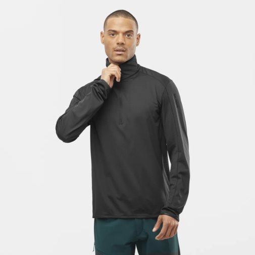 Pánské Mikiny Salomon Essential Lightwarm Half Zip Černé | CZ 02UPZRC